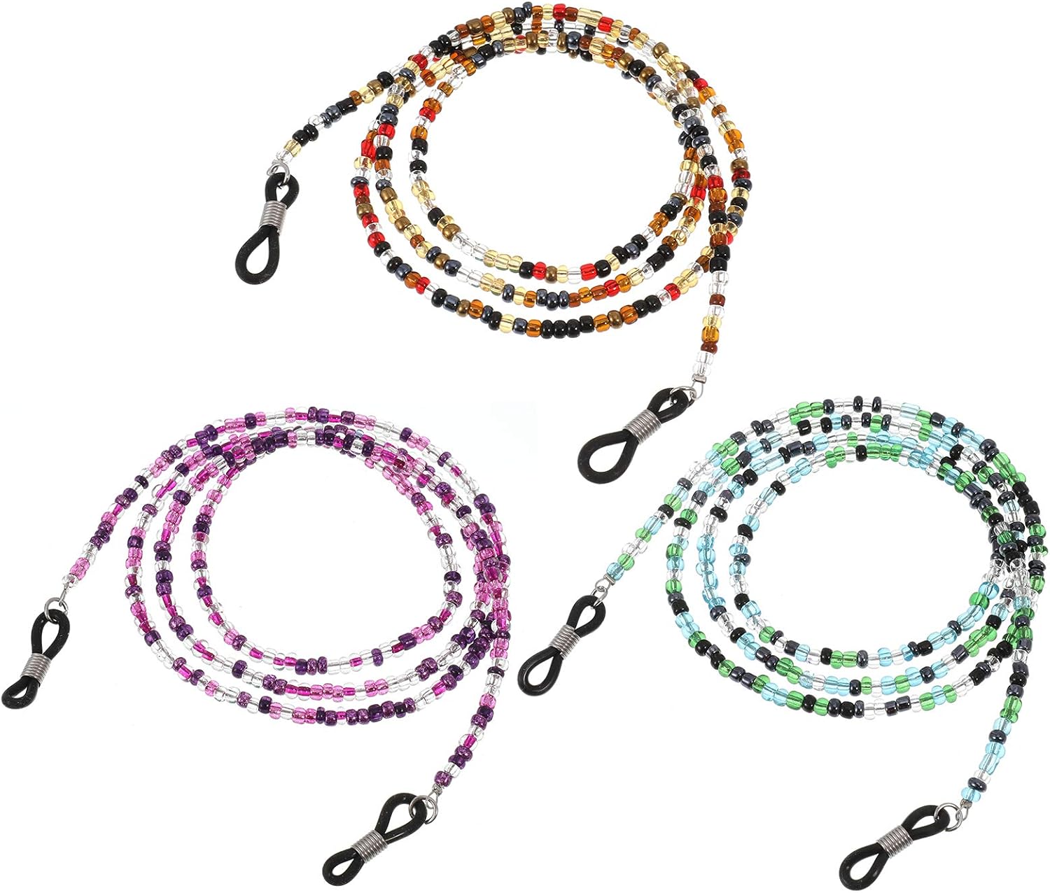 FANTESI 3 pcs Eyeglasses Chain, Glasses Chain Bead Glasses Strap Anti-slip Spectacle Chain Glasses Cord Sunglasses Strap Lanyard Eyewear Strap for Women Sports