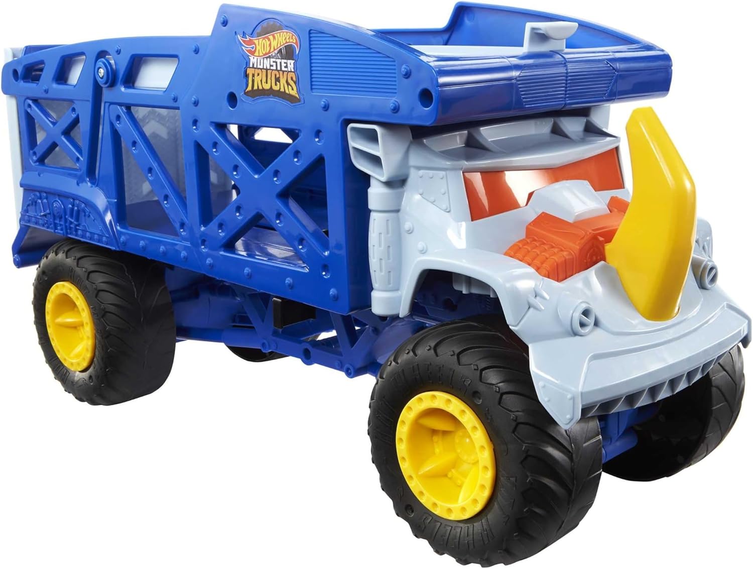 Hot Wheels Monster Trucks Toy Hauler, Oversized Truck Carries & Stores 12 1:64 Scale Monster Trucks or 32 Cars, Monster Mover Rhino, HFB13