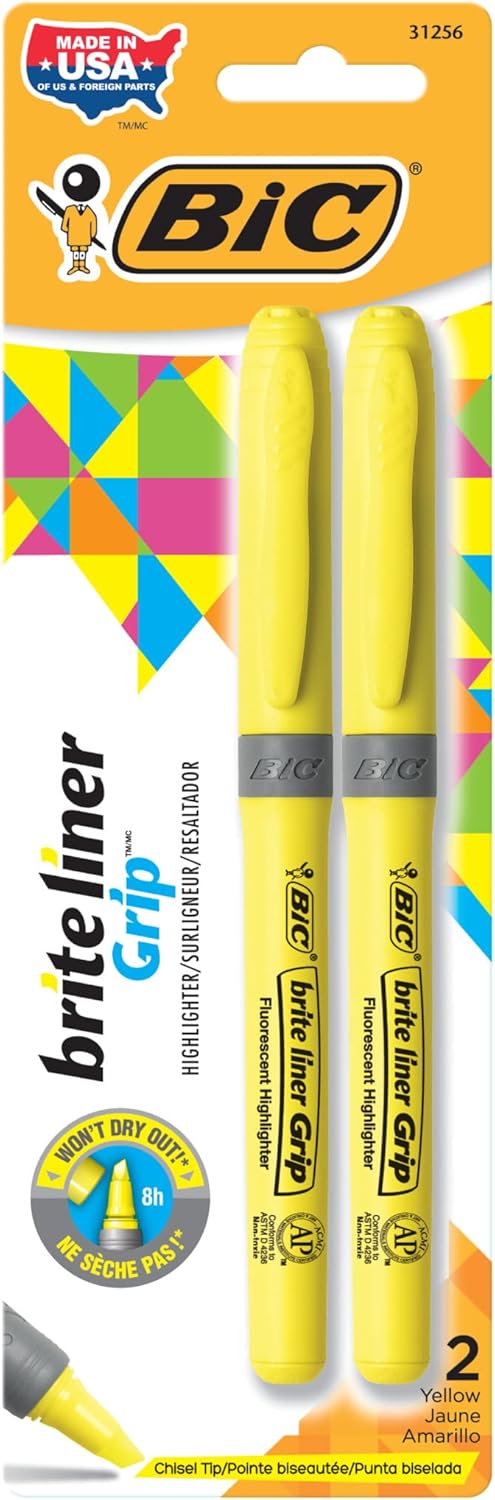 BIC 2-Pack Brite Highlighter, Yellow, 1 Count (Pack of 2)