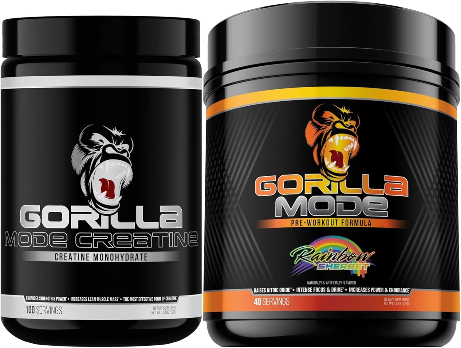 Gorilla Mind Creatine Monohydrate Micronized Powder & Pre Workout (Rainbow Sherbert)- Massive Pumps | Laser Focus Energy | Improved Muscle Size | Power Output and Strength