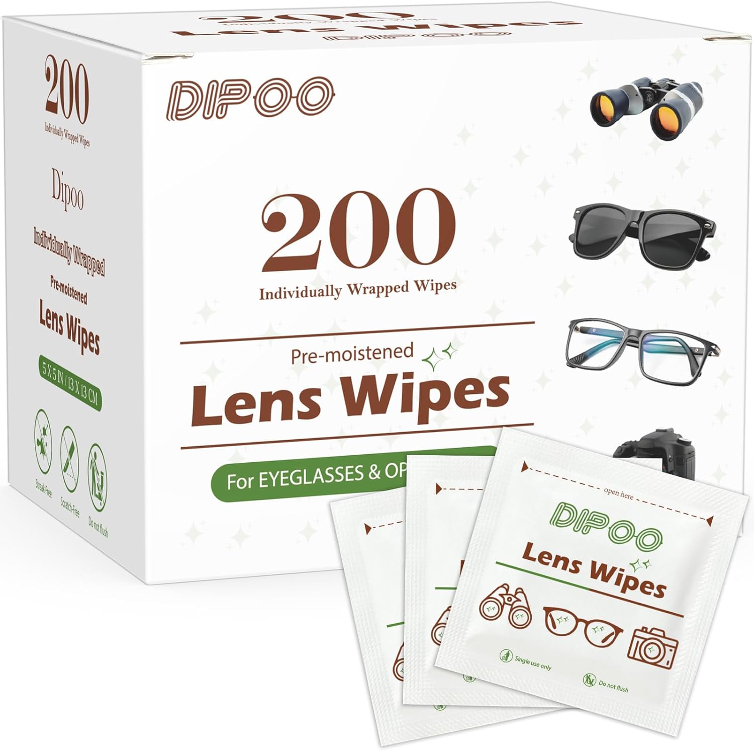 200 Count Lens Wipes for Eyeglasses, Eye Glasses Cleaner Wipes Pre-moistened Individually Wrapped Sracth-Free Streak-Free Eyeglasses Cleaning for Sunglass, Camera Lens, Goggles
