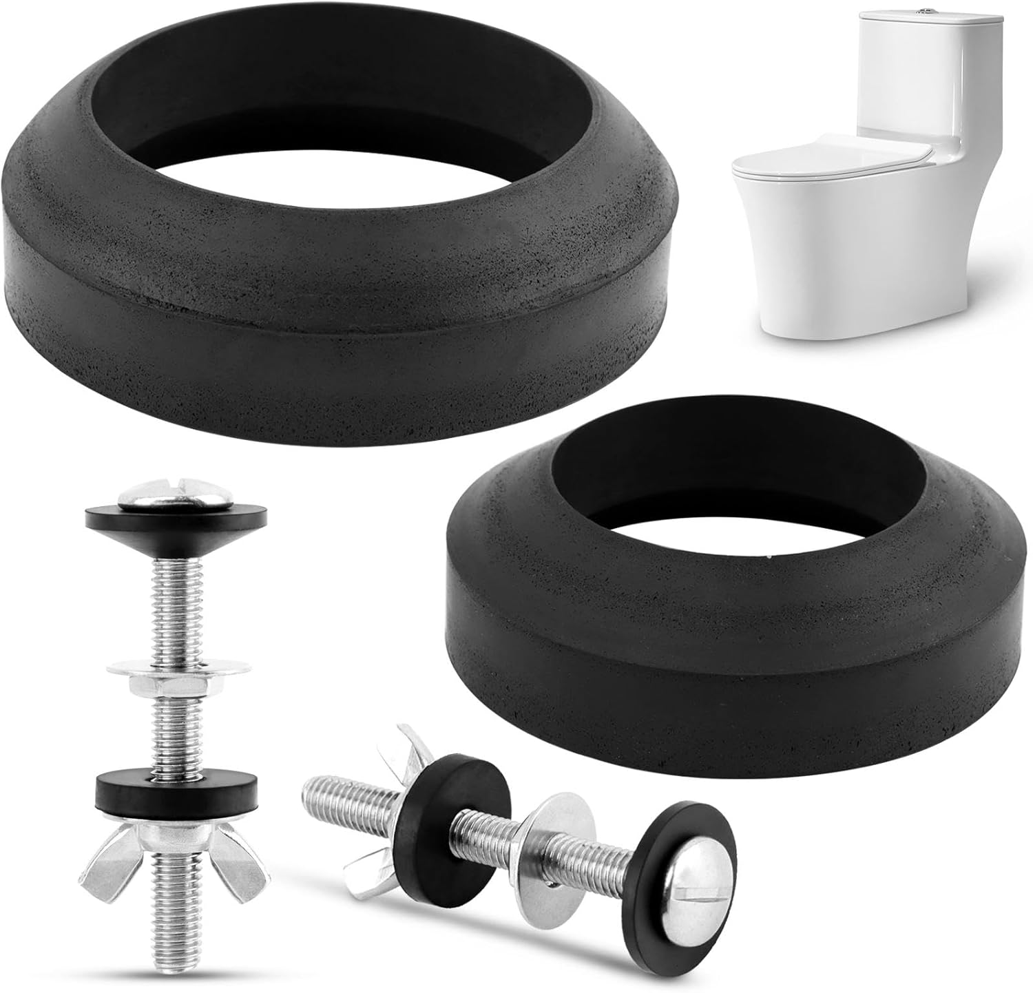 Universal Toilet Tank To Bowl Gasket, 2 Kind Gasket and 2 Sets Stainless Steel Bolt Hardware Kit, Toilet Repair Replacement Kit Inside Tank Fits 2'' and 3'' Toilet Flush Valve Tank Coupling Kit(black)