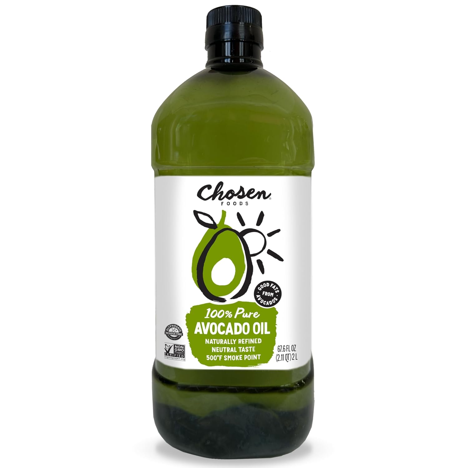 Chosen Foods Avocado Oil, 2 Liter - All Purpose Cooking Oil made from 100% Pure Avocados - Non-GMO, Gluten-Free, Keto Friendly, Glyphosate Free - 67.6 Fl Oz (Pack Of 1)