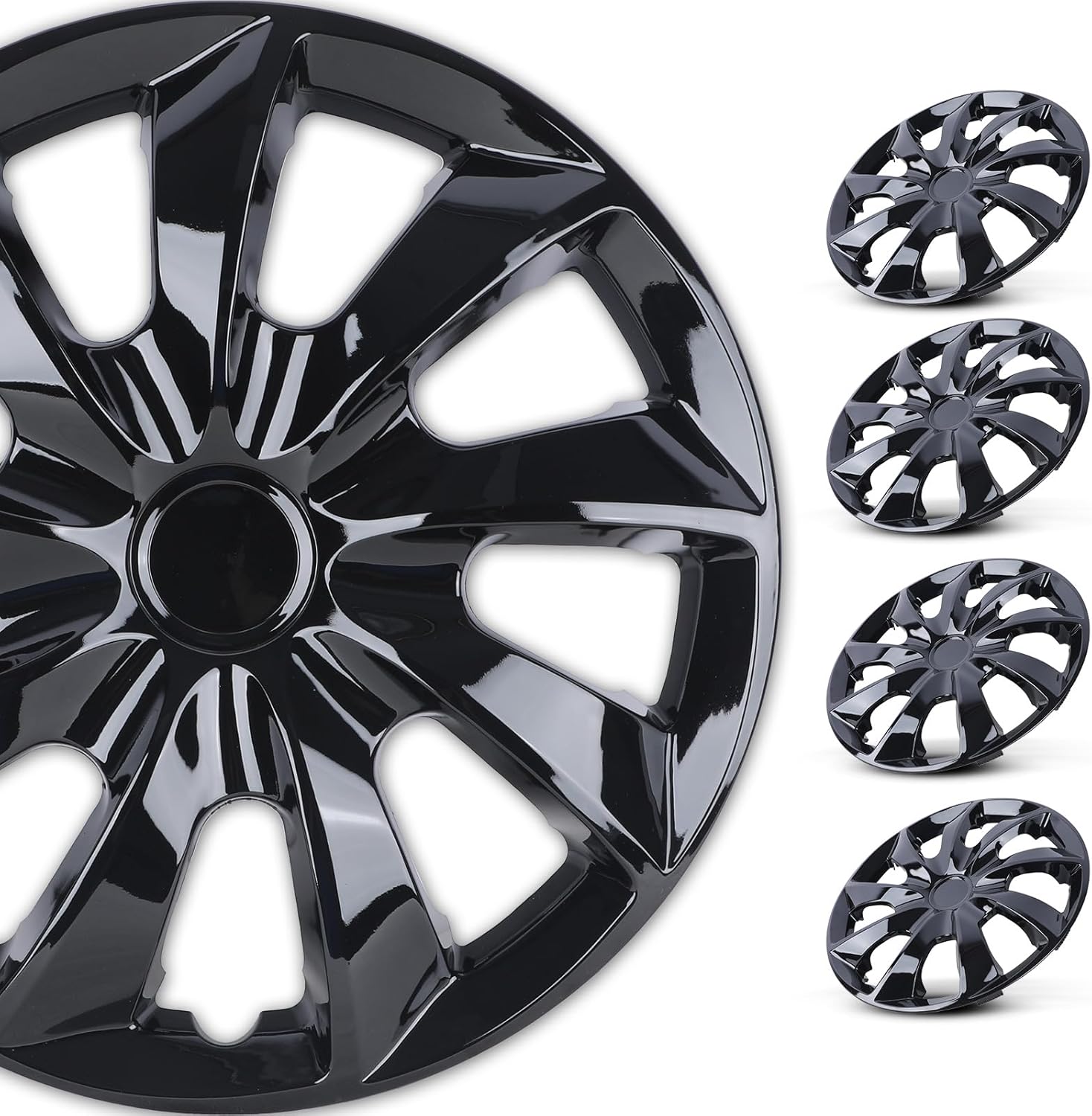 WOLFSTORM 4-Pack 17 Inch Hubcaps,Special Design Fashion Shape Replacement Rim Cover Hubcaps,Car Truck SUV Wheel Hub Accessories, Black Lacquer