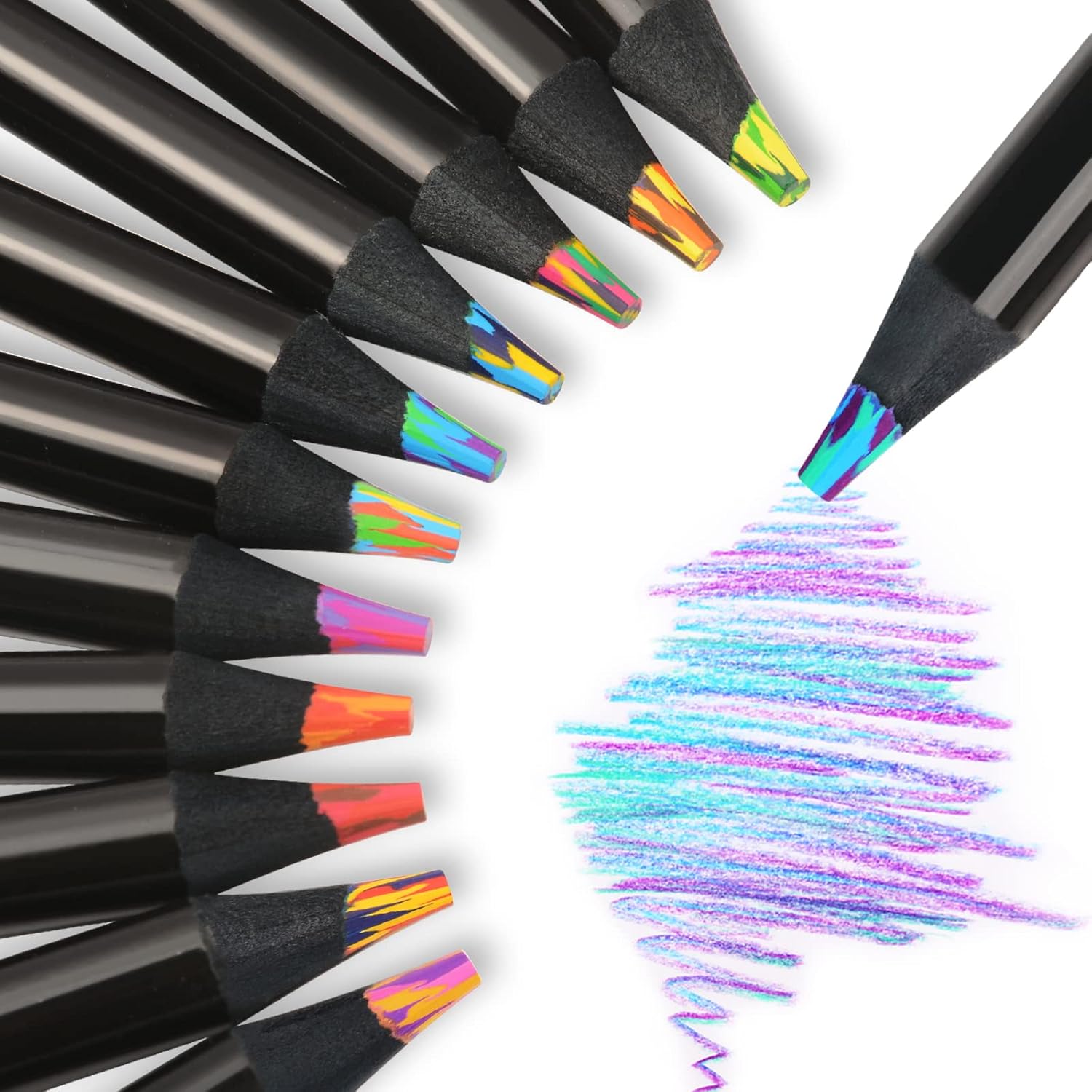 nsxsu Stocking Fillers Kids, 12 Pcs Rainbow Pencils for Adults, Jumbo Rainbow Coloured Pencil, Art Supplies, Multicoloured Pencils, Arts and Crafts Teenage Girls Gifts for 4-12 Year Old Girls