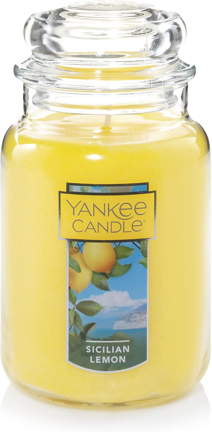 Yankee Candle Sicilian Lemon Scented Classic 22oz Large Jar Single Wick Candle Over 110 Hours of Burn Time Perfect for Home Decor Parties and Gifts