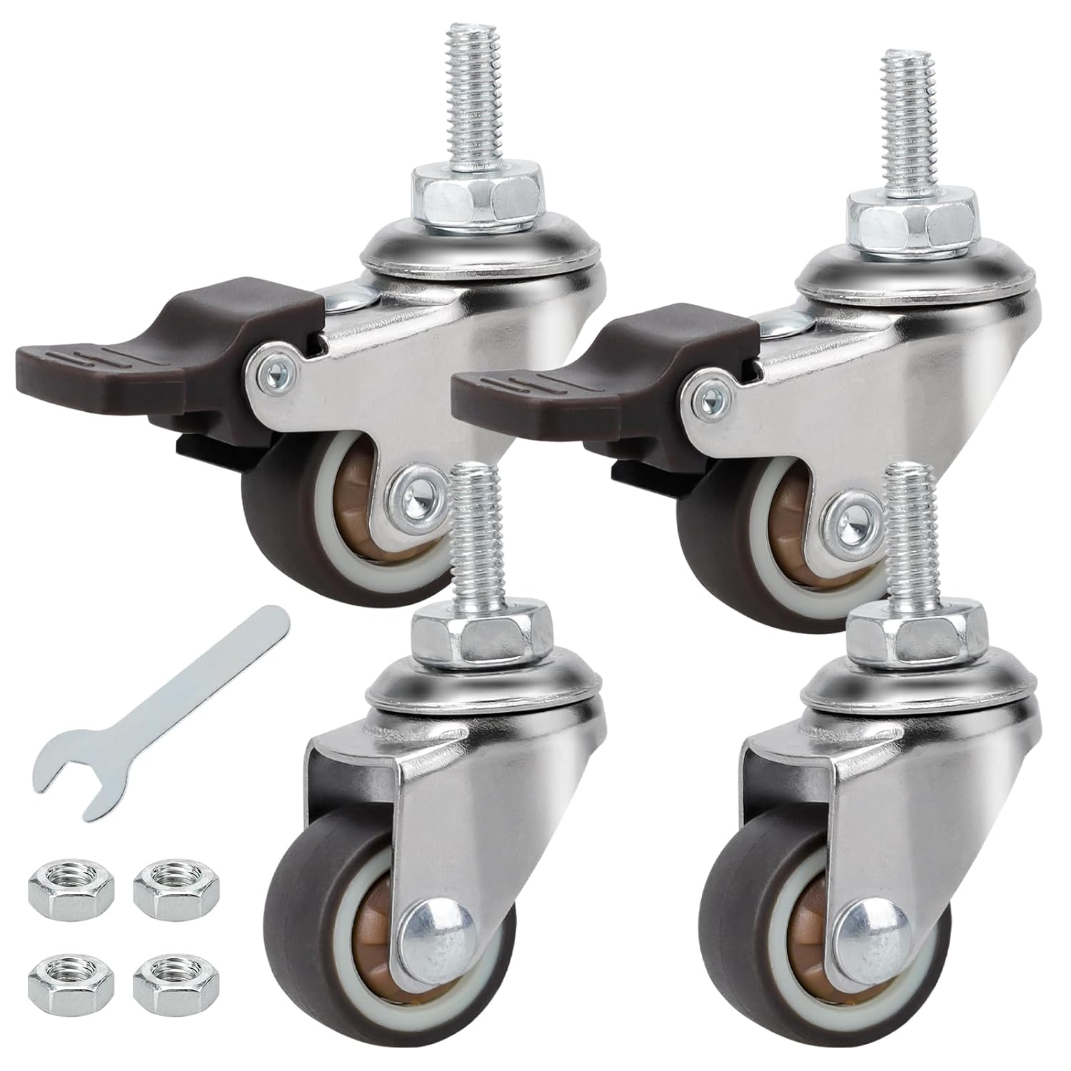 25mm Furniture Rolls Small, 4Pcs M6 Steering Rolls for Furniture, Steering Rollers with Brakes, 360 ° Rotatably Quiet Steering Rolls with Brake Rubber Rollers with Thread for Furniture Flower Stand