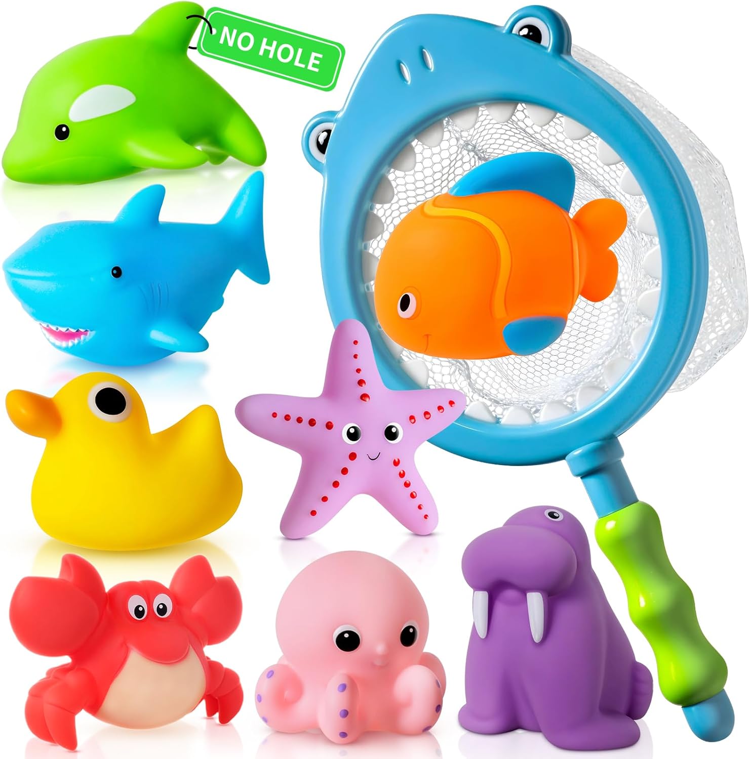 No Hole No Mould Baby Bath Toys - 9PCS Mould Free Bath Toys for 1 2 3 4 Year Olds Toddler Kids Swimming Pool Toys Sea Animals Water Toys for Boys Girls