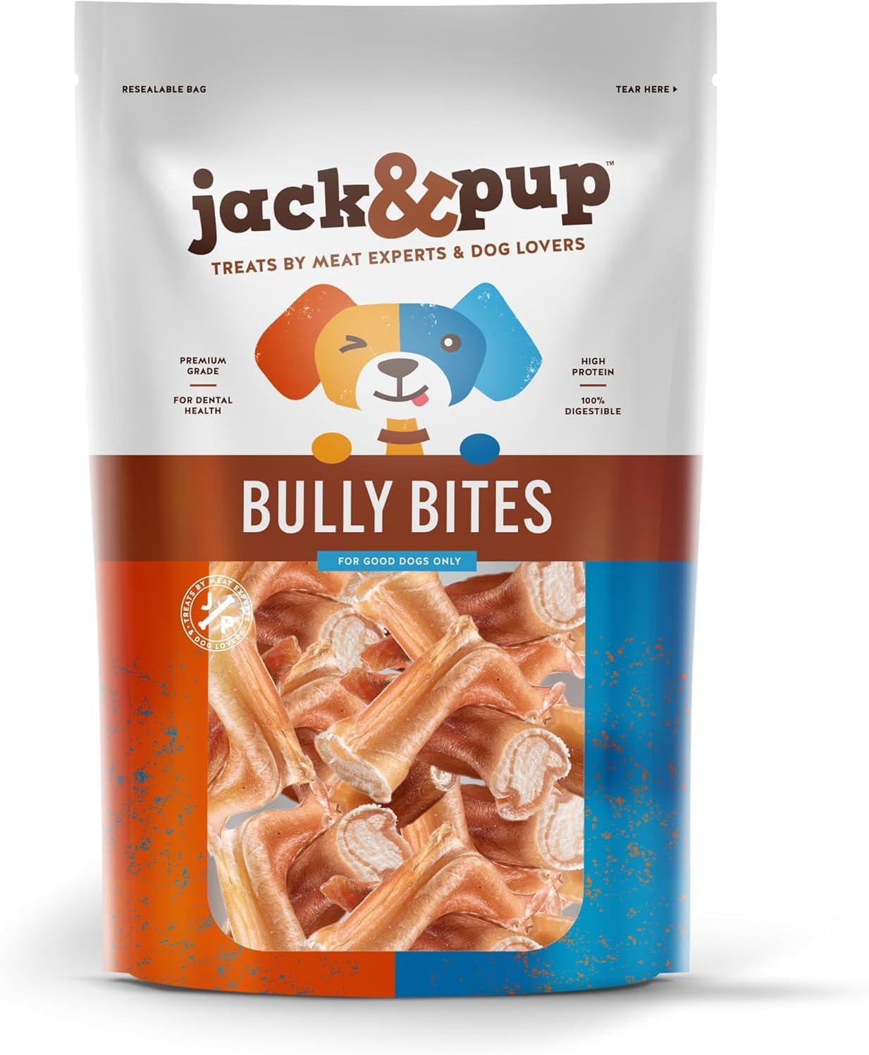Jack&Pup Premium Grade Odor Free Bully Bites Dog Treats, (Value Pack) – All Natural Gourmet Dog Treat Chews – Fresh and Sa.