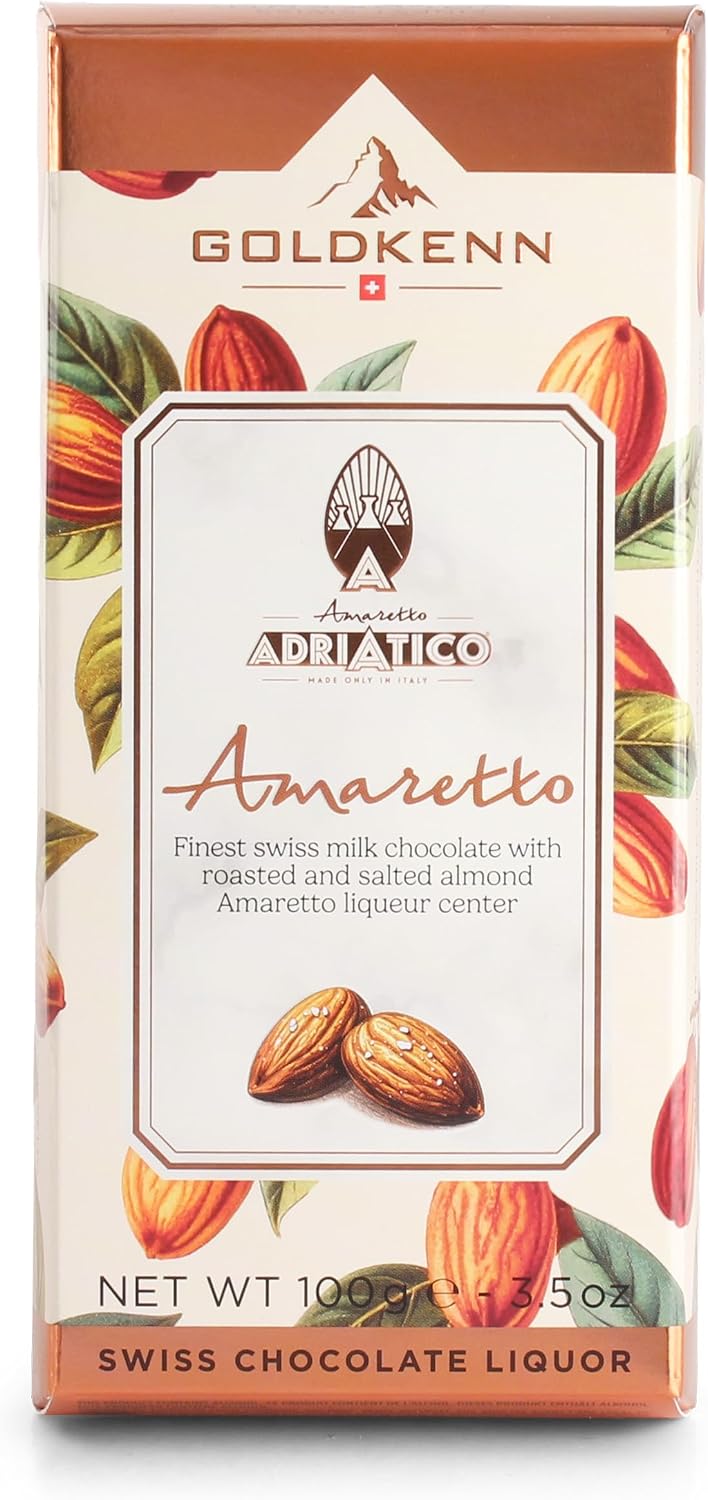 Goldkenn Amaretto Liqueur Chocolate Bar, Swiss Milk, Nutty, 100 g