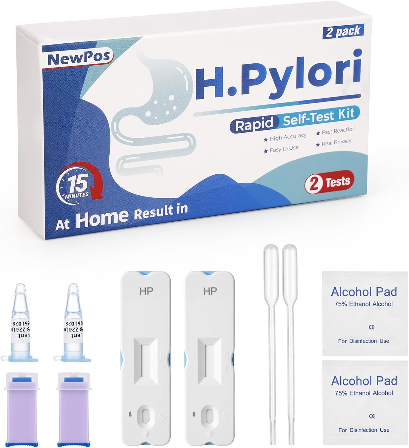H Pylori Test Kit – 2 PCS at-Home Helicobacter Pylori Self-Test with 99.9% Accuracy – Fast Results in 10-15 Minutes, Easy to Use, No Lab Visit Required