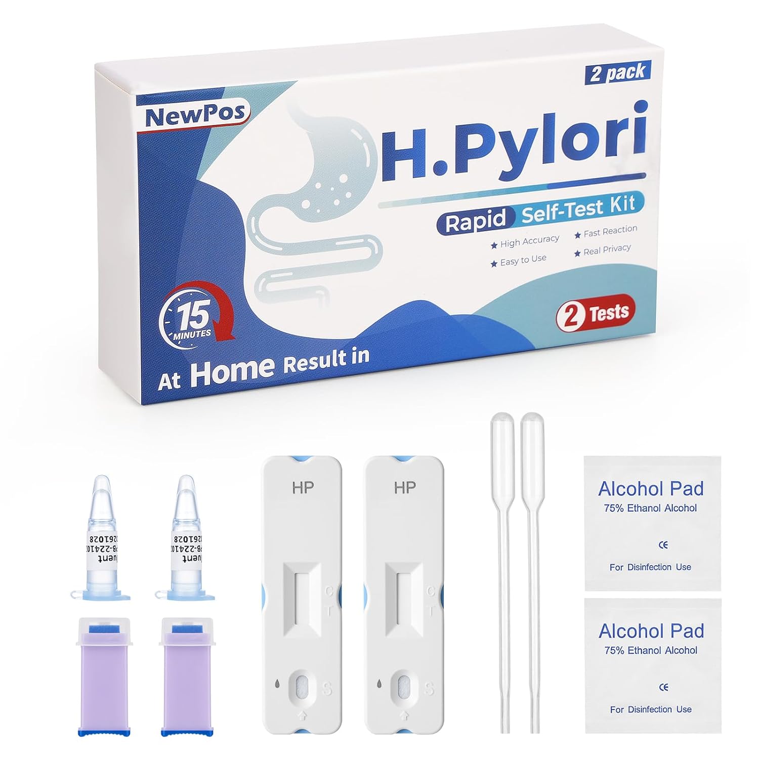 H Pylori Test Kit – 2 PCS at-Home Helicobacter Pylori Self-Test with 99.9% Accuracy – Fast Results in 10-15 Minutes, Easy to Use, No Lab Visit Required