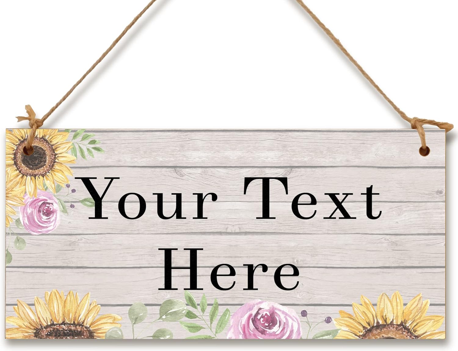 Personalised Hanging Plaque Your Custom Text SunflowerRustic Farmhouse Decorative Wooden Door Wall Sign Home Decor Add Any Message