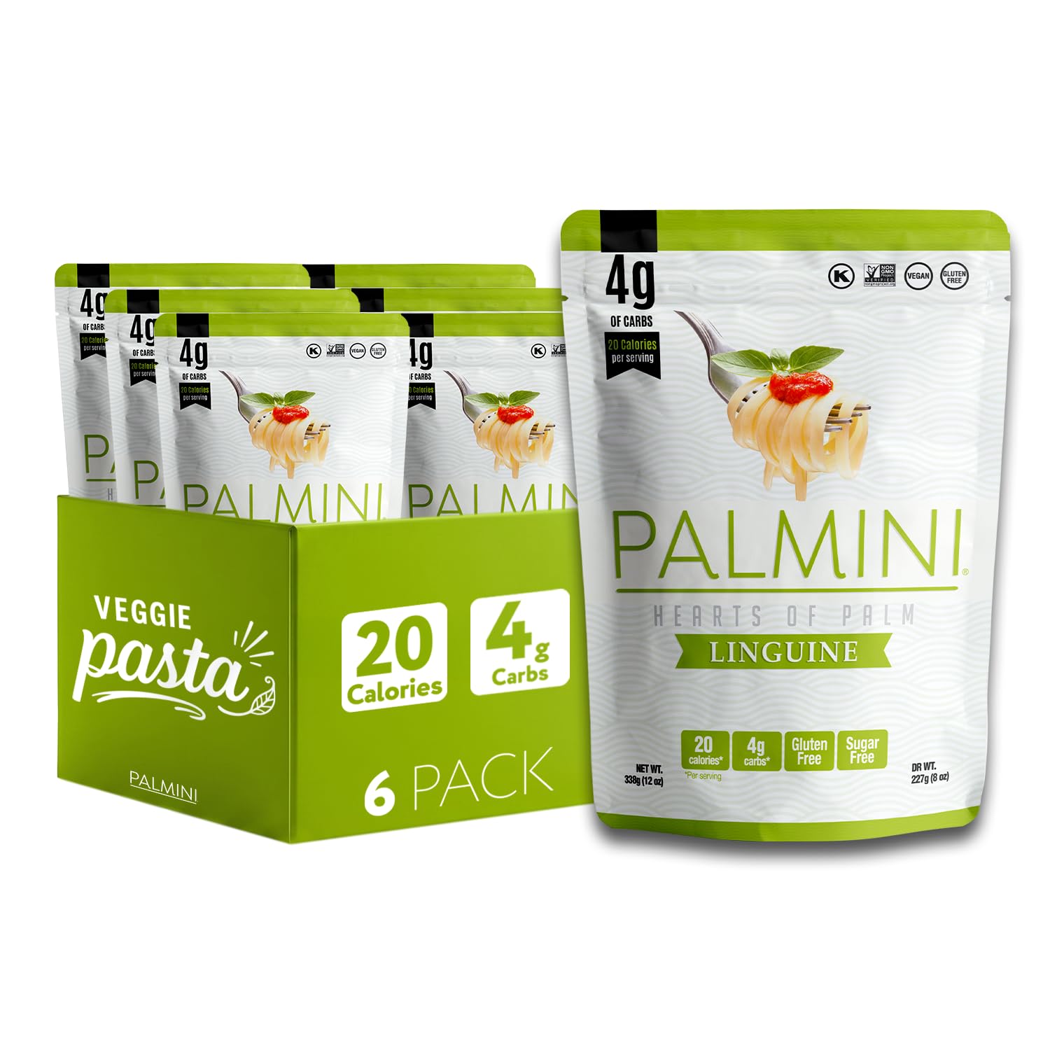 Palmini Linguine Hearts of Palm Pasta | Low Carb (4g Net Carbs), Low Calorie (20 Cal), Keto, Gluten Free, Vegan, Non-GMO | Healthy Plant-Based Noodles | As Seen on Shark Tank | 12oz Pack of 6