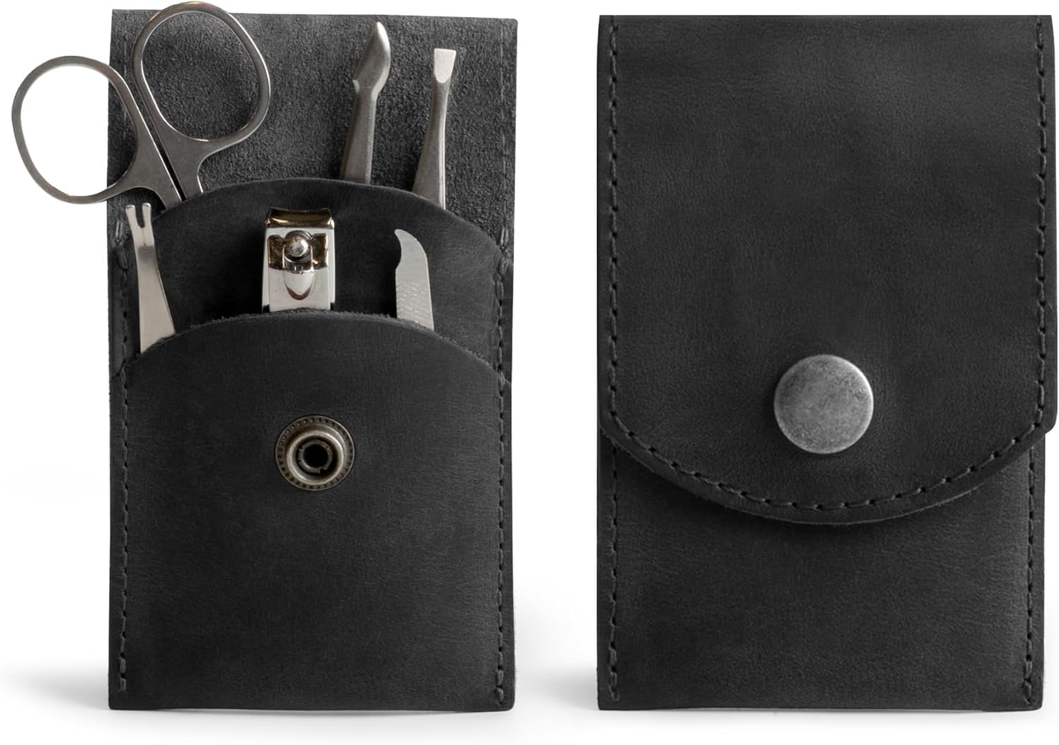 Hide & Drink, Double Nail Clipper Case, Beauty & Personal Care, Commuter and Nomad, Grooming Case, Home & Travel Essentials, Manicure Kit Storage, Full Grain Leather, Handmade (Charcoal Black)