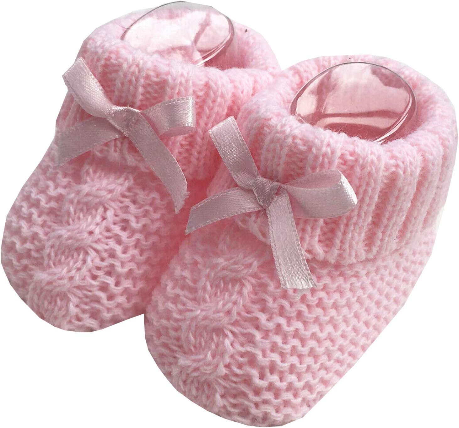 Nursery Time Baby Boys Girls 1 Pair Knitted Booties Soft Newborn Knitted Booties with Bow 116-354 (Pink)