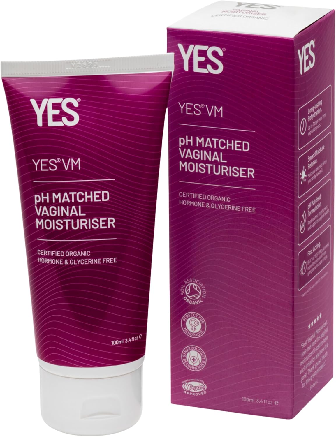 YES® VM Vaginal Moisturiser | Water-Based | Long-Lasting & Fast Acting for Vaginal Dryness | Certified Organic | Natural Gel Moisturiser | pH Matched (100ml)