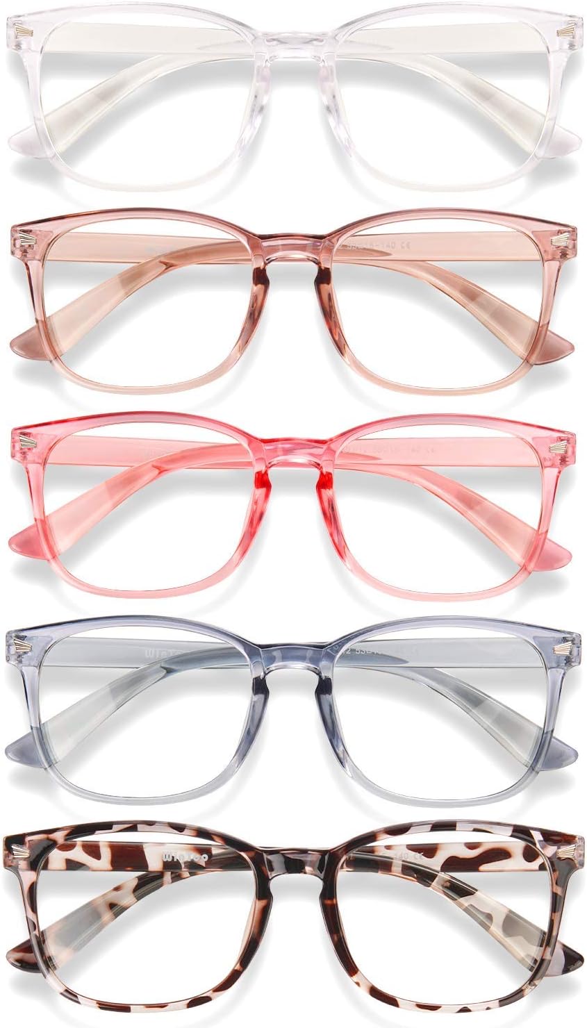 Blue Light Glasses for Woman Men | 99% Blue Light Blocking Glasses for Computer Gaming TV Phone Screen Square Frame | Anti Eyestrain & UV Glare Protection - 5 Pair