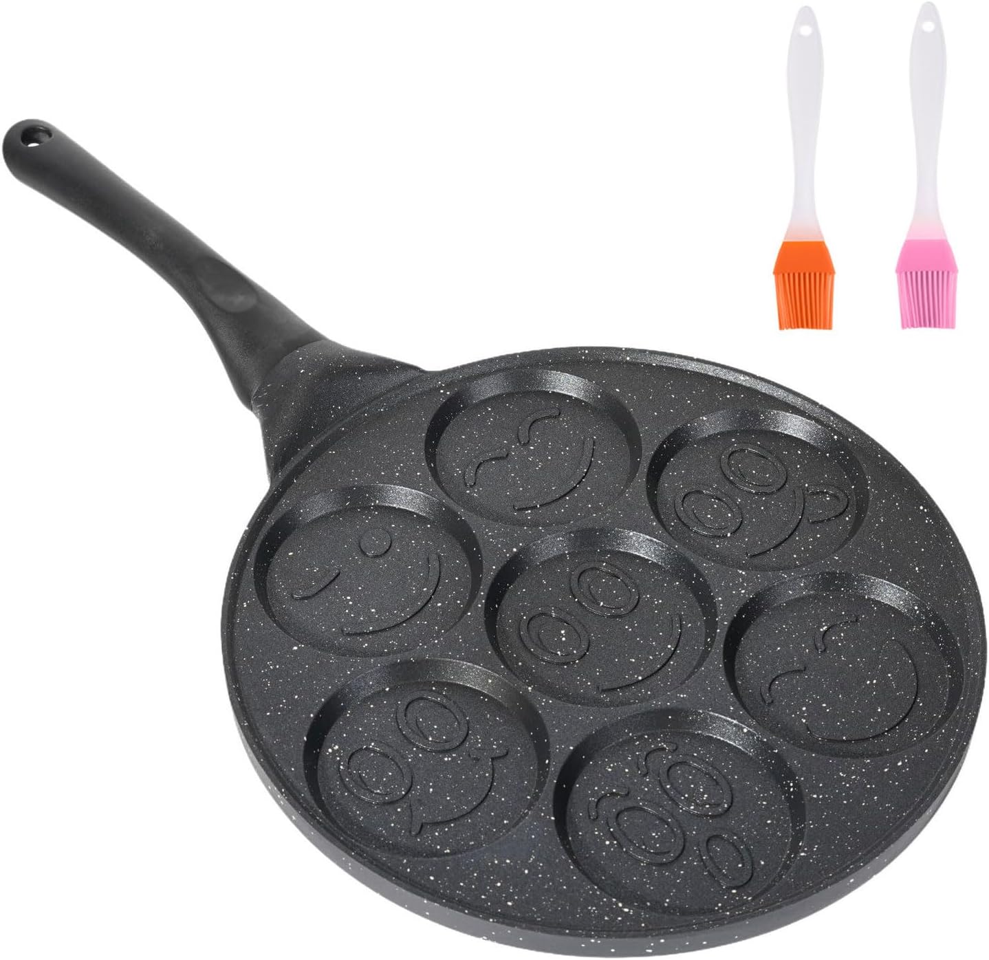Emoji Smiley Face Pancake Pan, 7 Unique Designs Nonstick Mini Aluminum Pan, Perfect for for Kids Holiday Breakfast, Brunch Parties, Crepe, Birthday Xmas Stocking Stuffer Gift ﻿