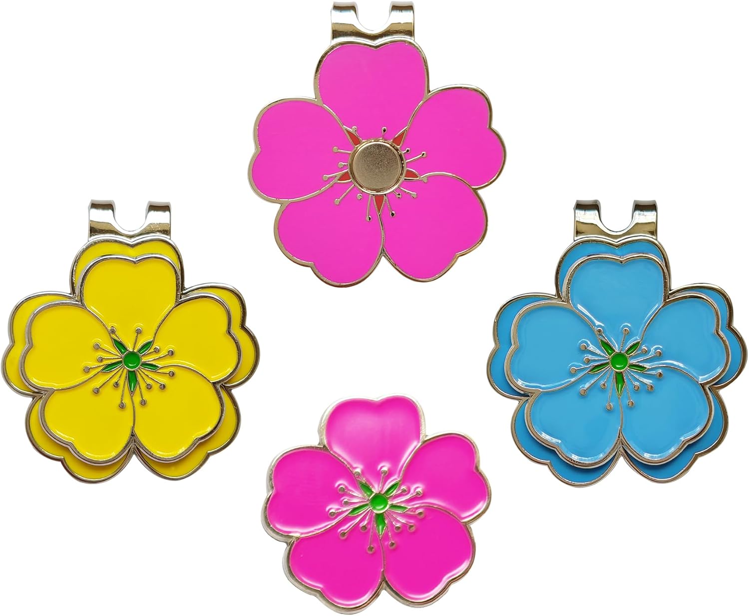 Eshan Golf Ball Marker and Magnetic Golf Hat Clip Set Flower Clover Clips Markers Golf Bag Accessories Gift for Women