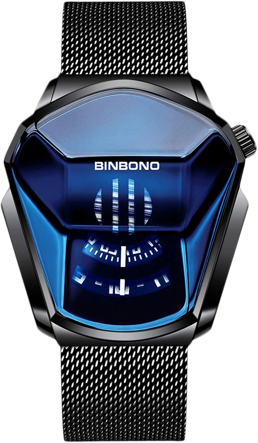 RORIOS Fashion Men's Watches Analog Quartz Watch Cool Creative Wristwatch with Stainless Steel Mesh Brecelet Sport Watch for Men