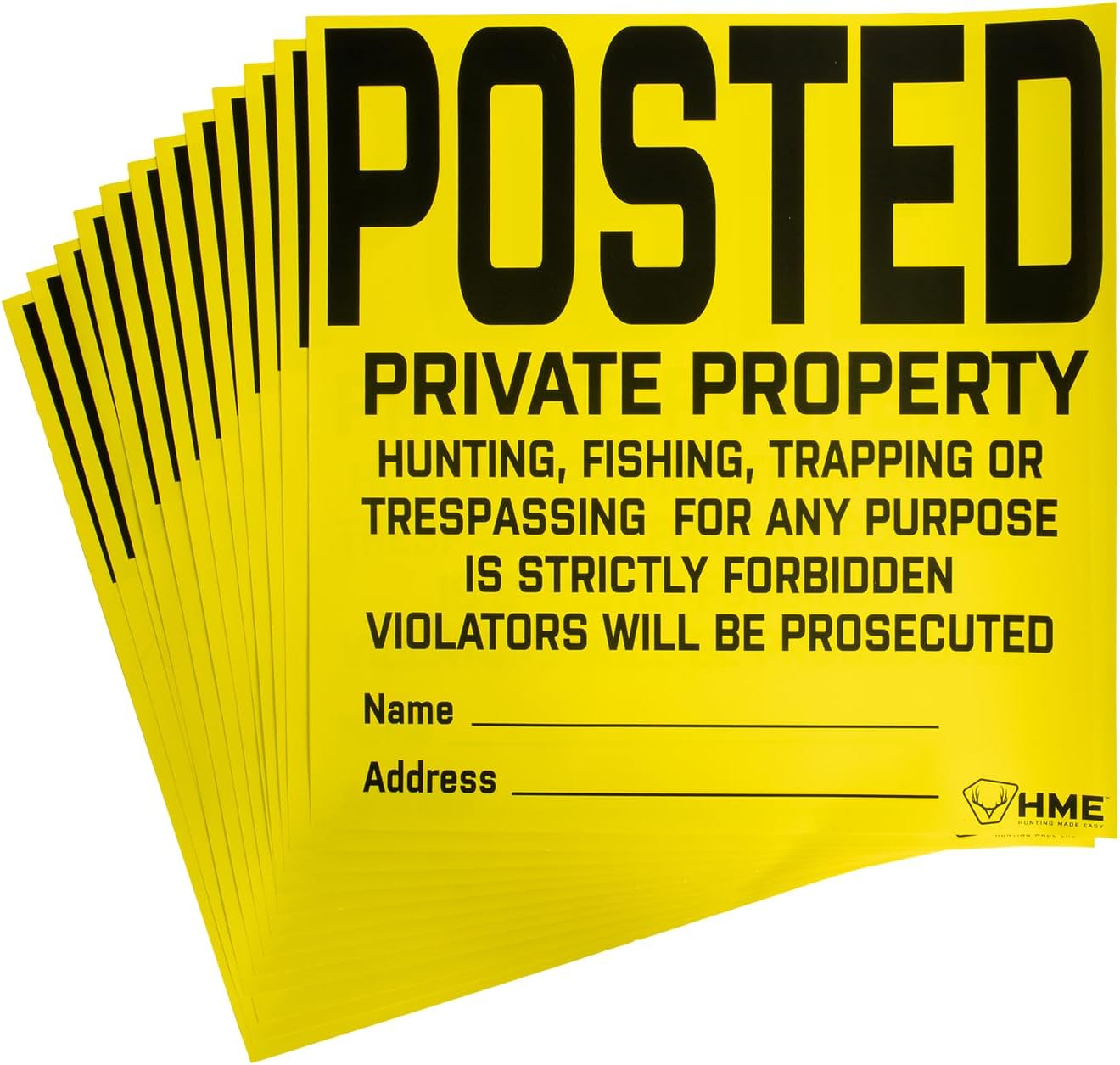 HME Durable No Tear Vinyl 11' x 11' Protecting Posted Private Property Signs - 12 Sheets Per Pack, Clear Straightforward Message