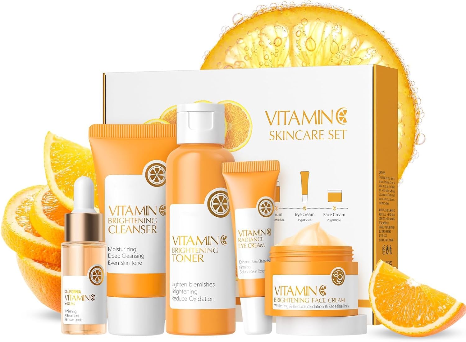 Vitamin C Skincare Gift Set, Face Skin Care Sets & Kits, Facial Kit with Cleanser, Toner, Serum, Eye Cream & Face Cream, Beauty Gifts for Teenage Girls, Anti Aging Antioxidant Rejuvenating 5pcs