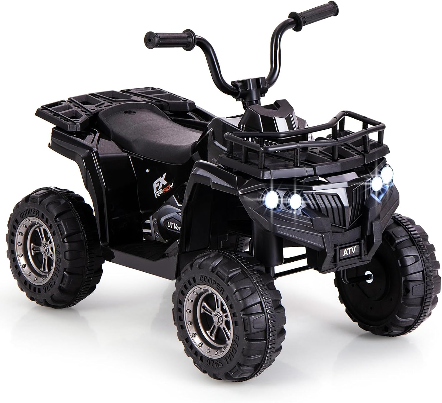 GYMAX Kids Electric Quad Bike, 6V Battery Powered Toy Car with MP3 Player, LED Headlights, Storage Basket, Forward & Backward, Children Ride on ATV for 2-5 Years Old Boys Girls (Black)