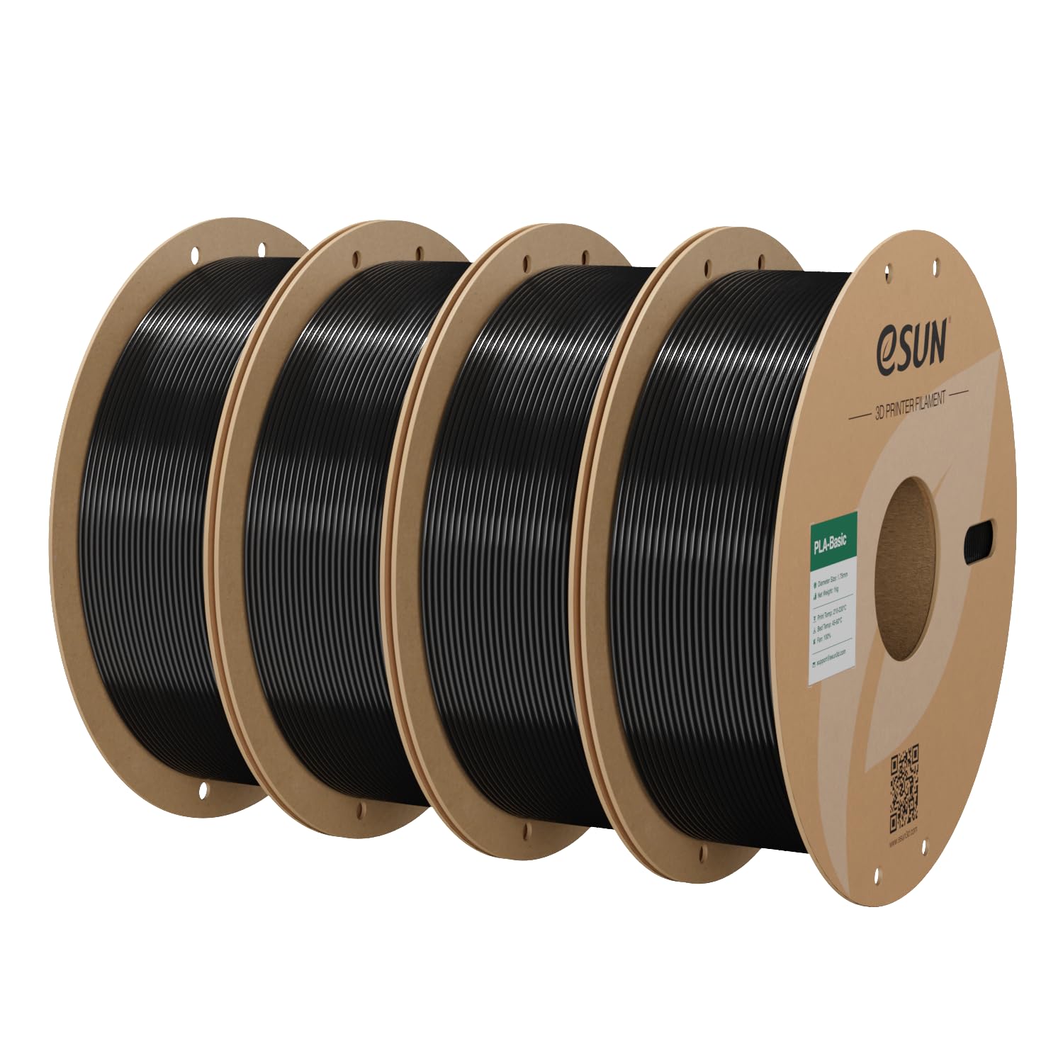 eSUN PLA Filament 1.75mm, PLA Basic 3D Printer Filament Dimensional Accuracy +/- 0.05mm, 1KG per Spool, 4 Spools 3D Printing Filament,Black