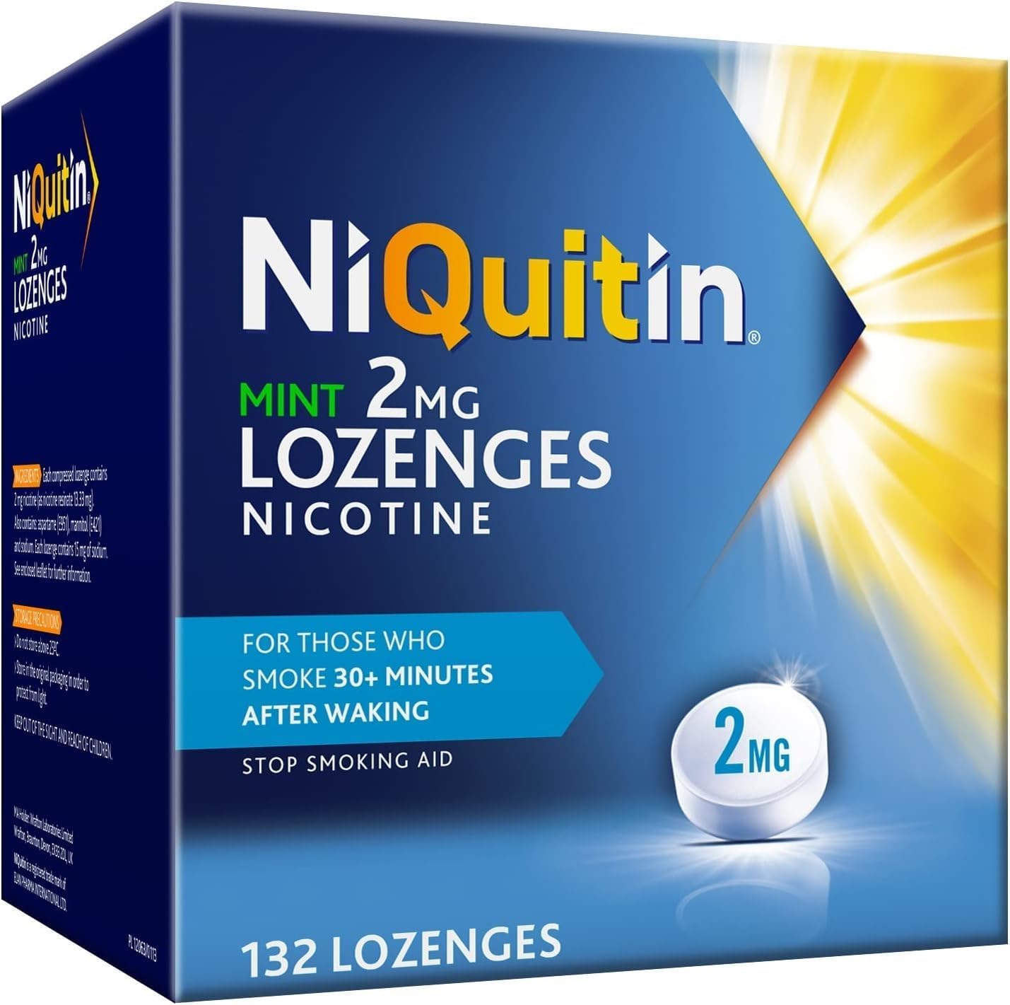 NiQuitin Mint 2 mg Lozenges - Effective Smoking Craving Relief - 132 Lozenges - Long-Lasting Effect - Reduce and Quit Smoking Aid