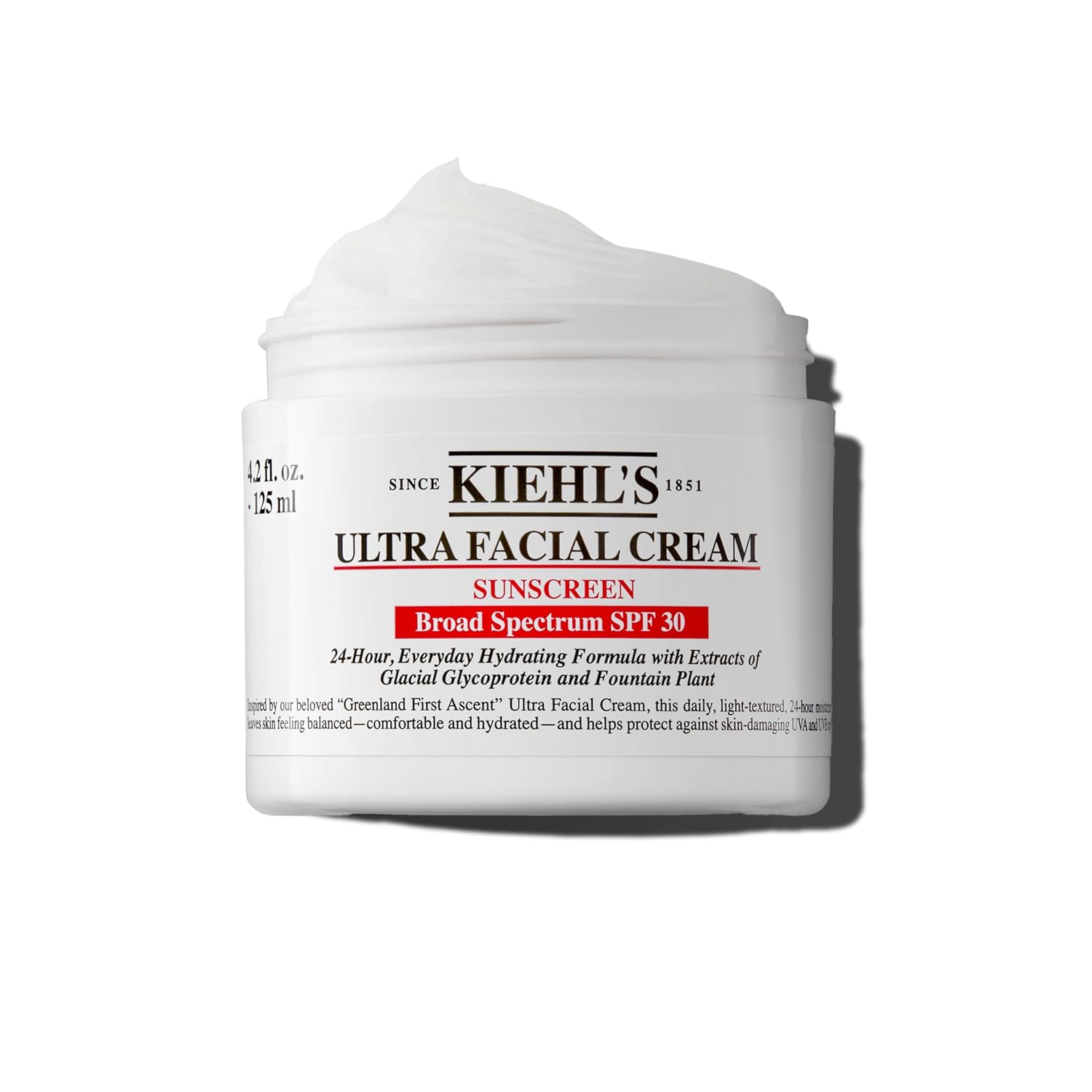 Kiehl's Ultra Facial Cream with SPF 30, Lightweight Daily Face Moisturizer for All Skin Types, 24-hour Hydration, UV Sunscreen Protection, Non-greasy, Absorbs Quickly, with Glacial Glycoprotein