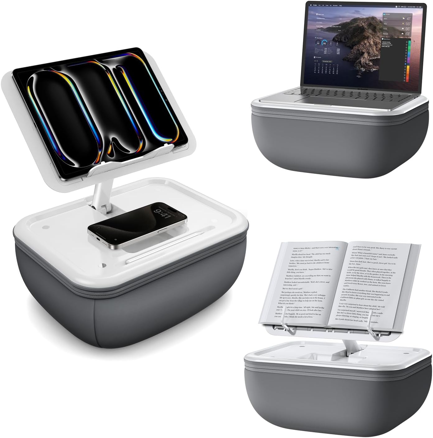 elitehood iPad Pillow Stand for Lap, Angle Adjustable Tablet Pillow Stand, Soft Cushion Tablet Holder for Bed Compatible with Laptop, MacBook, iPad Pro Air Mini, Kindle, Books & 4-15.6'' Devices, Grey