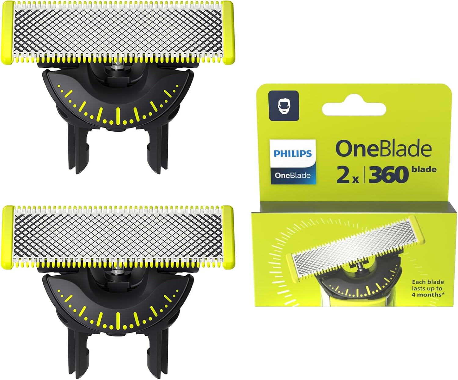 Philips OneBlade Original 360 Blade Heads, Compatible with All OneBlade and Pro Electric Shaver & Trimmers, Original from Philips, 2X One Blade, 8-Month Supply (QP420/60)