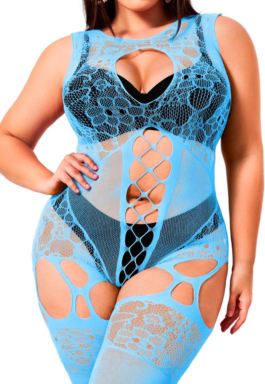 EHSUYAB Plus Size Body Stockings For Women Curvy BBW, Exotic Dancer Lingerie Outfits, Full Sexy Fishnet Bodysuit Rave Party