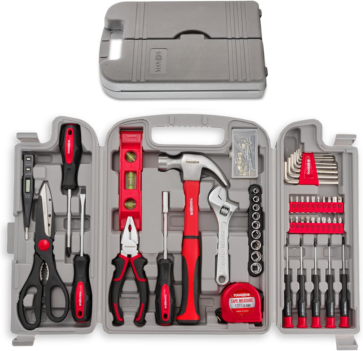 56 pcs Tool Kit – DIY Hand Tool Set for Home Repairs & Maintenance - Tool Box with Tools Included Plier, Hammer, Screwdriver, Adjustable Wrench, and Hex Key Set