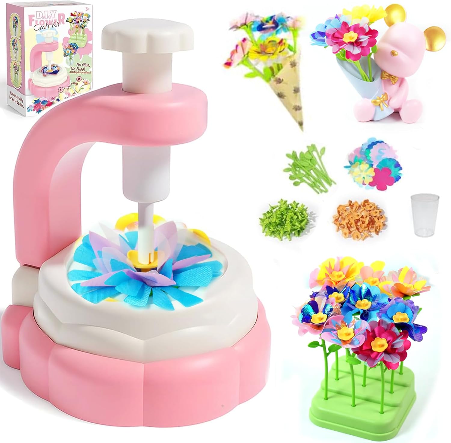 Fabric Flower Bouquet Toys, DIY Crafts Kit for Girls 4-8 Years Old, Creative Art Activities and Learning Toy, Make Your Own Bouquet Set, Unique Birthday Gift