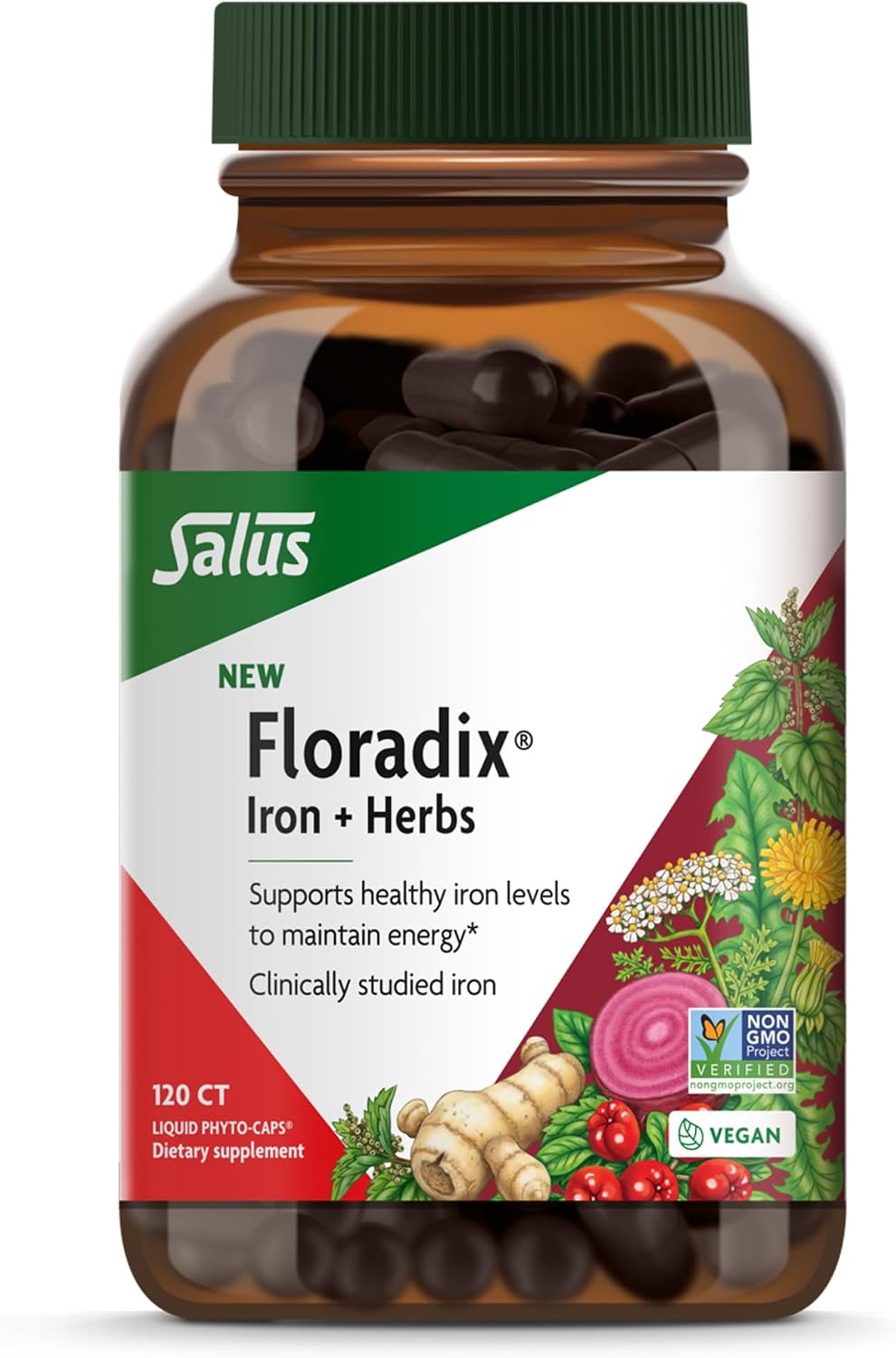 Floradix Iron + Herbs Supplement, Vegan, Non-GMO, 120 Vegan Capsules