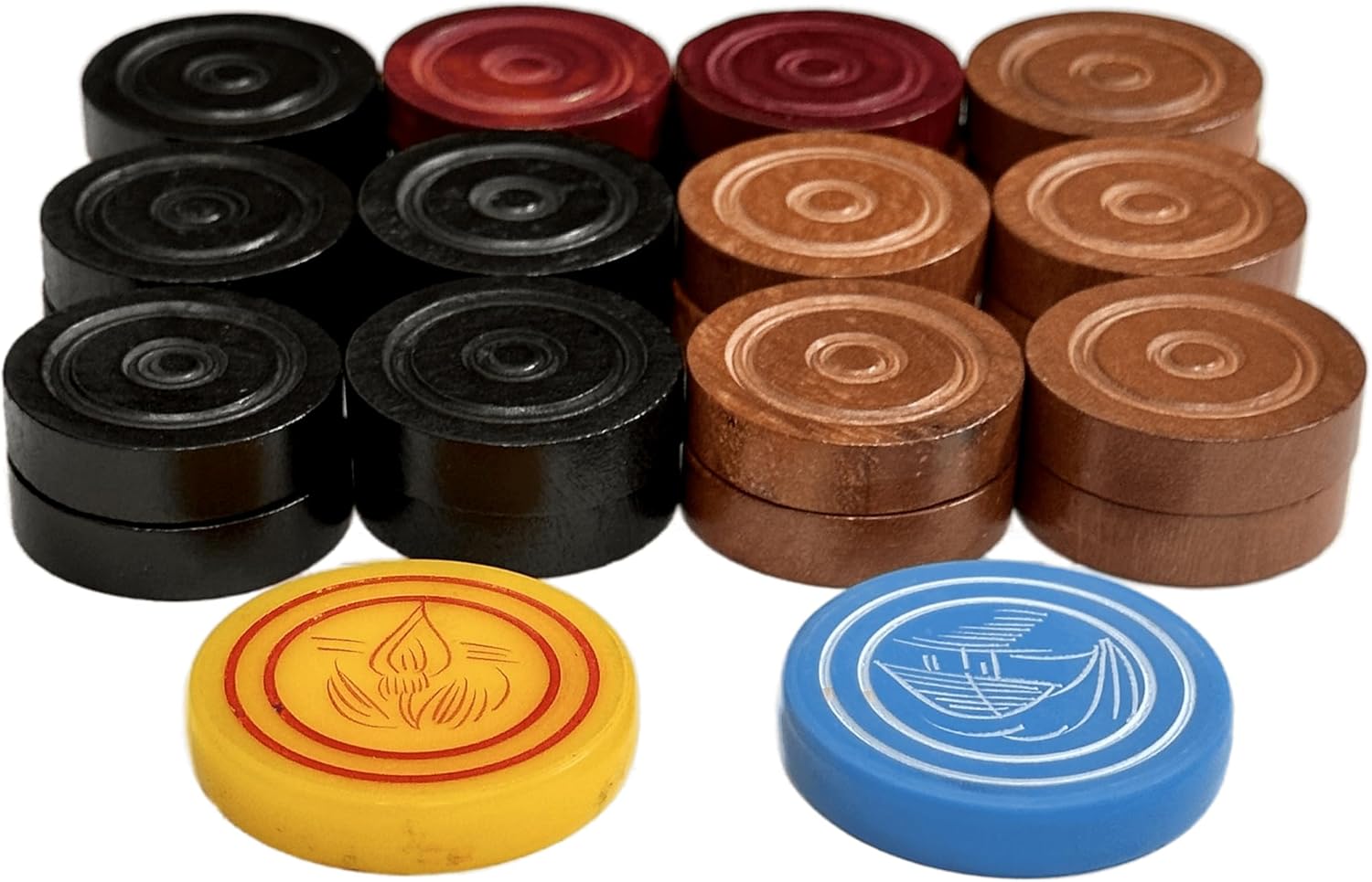 Professional Carrom Board Game International Champion Wooden 8mm Coins, Set of 24 Coins with 2 Striker Included