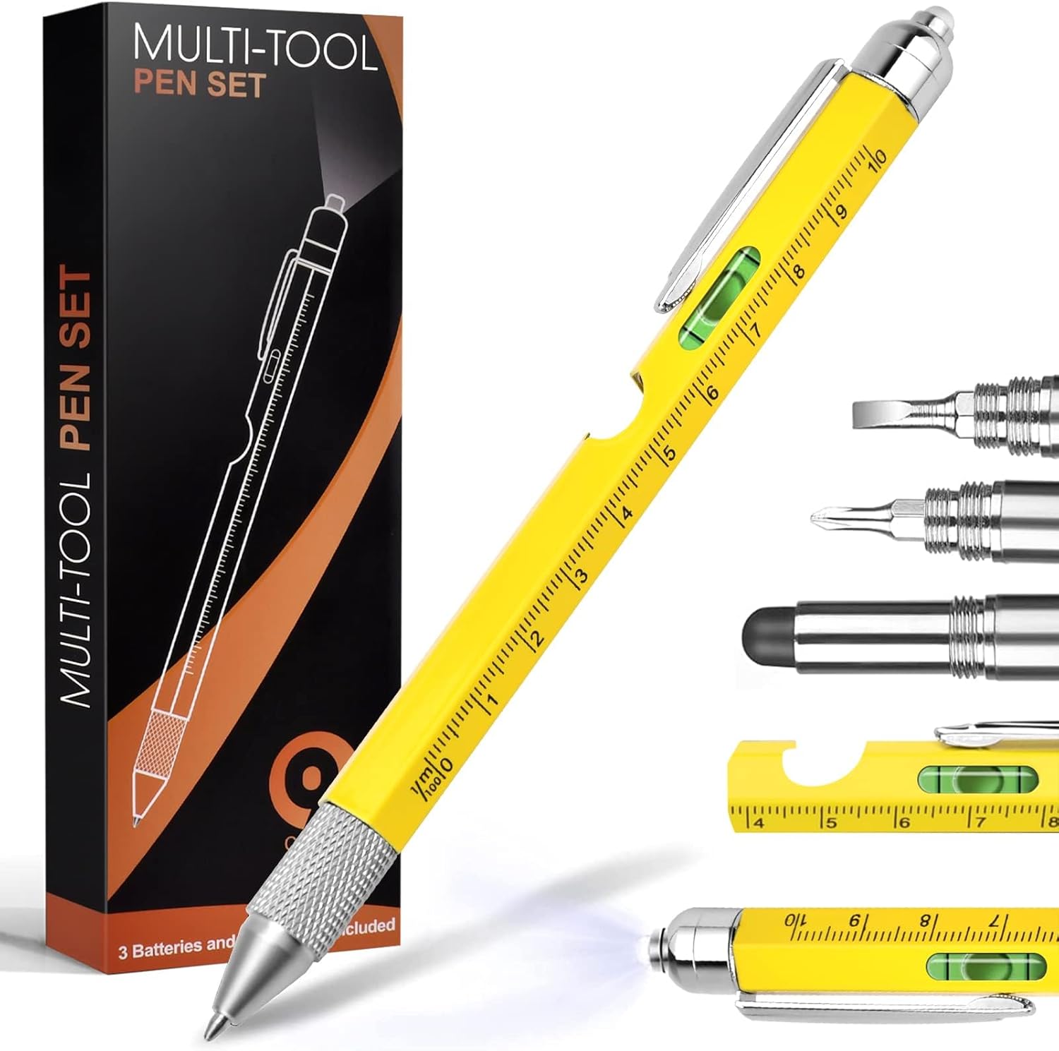 Gifts for Men Him Dad, 9 in 1 Multi Tool Pen Gadgets for Men, Birthday Gifts for Men, Gifts for Dad, Gifts for Men Who Have Everything,Mens Gifts for Him Dad on Valentines Anniversary (Yellow)