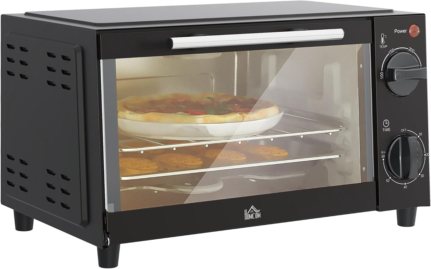HOMCOM Mini Oven 9L Toaster Oven with Adjustable Temperature 750W Black