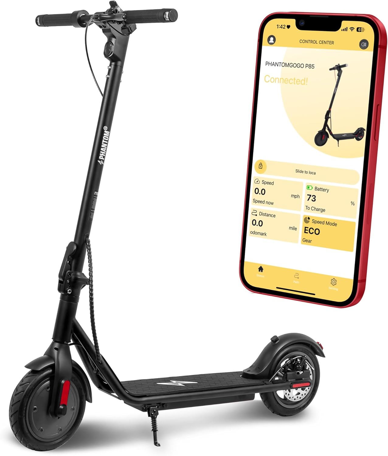 Phantomgogo Electric Scooter for Adults Scooter Foldable E-Scooter with Powerful Motor 15.5 Mph, Intelligent Light, Eco-Friendly, Perfect for Adult Commuters UL 2272 Certified