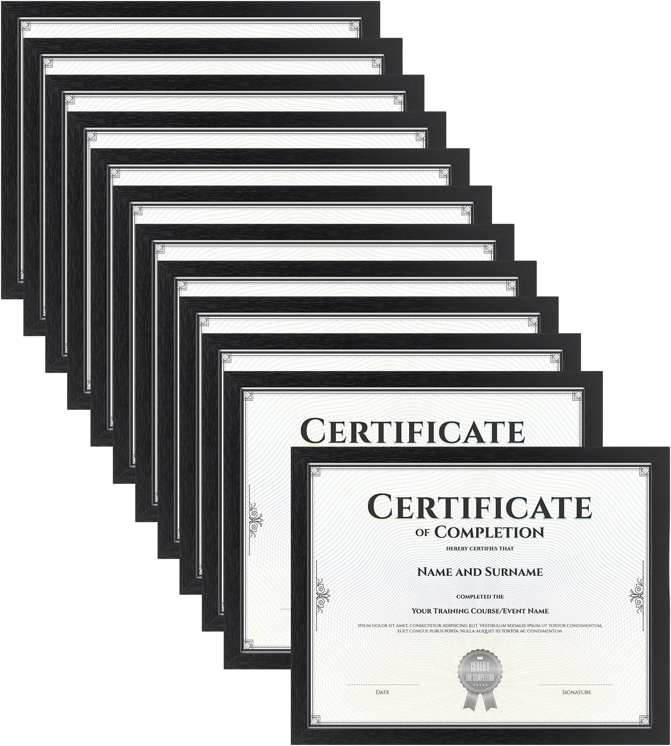 HORLIMER 8.5 x 11 Picture Frame Set of 12, Black Photo Frames 8.5 by 11 for Certificate Diploma Document, Wall Hanging or Tabletop Display