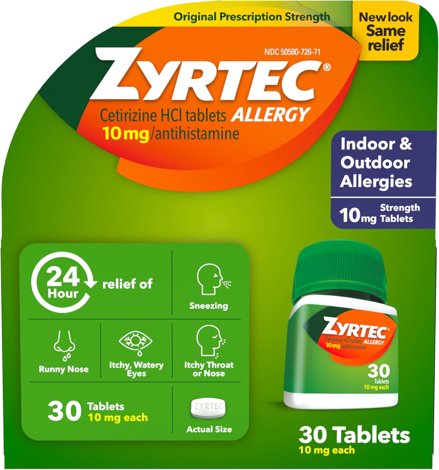 Zyrtec 24 Hour Allergy Relief Tablets, Indoor & Outdoor Anti Allergy Medicine with 10 mg Cetirizine HCl per Antihistamine Tablet, Relief from Runny Nose, Sneezing, Itchy Eyes & More, 30 ct