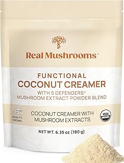 Real Mushrooms Plant-Based Functional Coconut Creamer - Organic Coffee Creamer with Mushrooms, Lucuma Powder & Ceylon Cinnamon - Dairy Free Powder Creamer for Coffee & Smoothies (90 Servings)