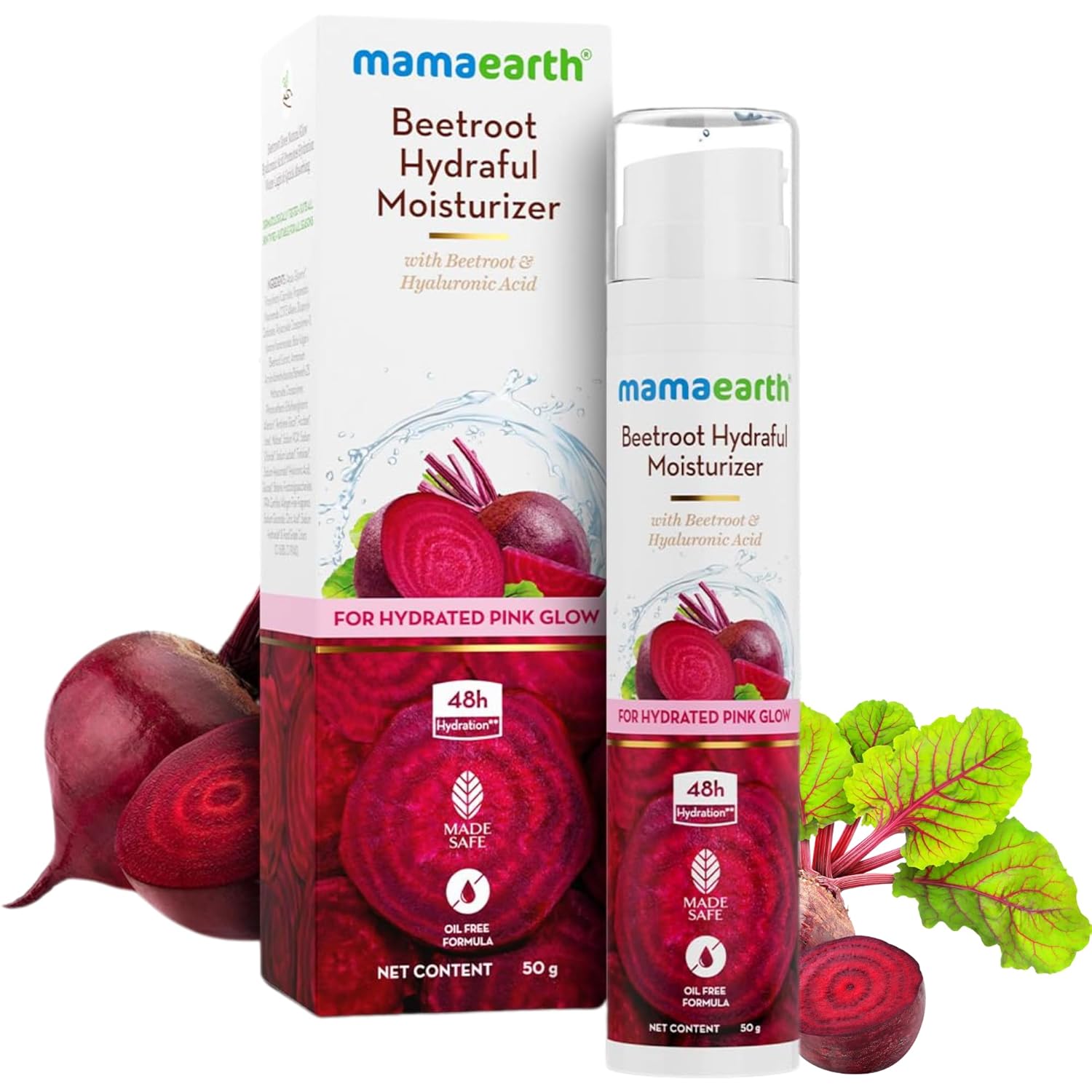 MAMAEARTH Beetroot Hydraful Face Moisturizer for Hydrated Pink Glow | Give Up to 48-Hour Hydration | Infused with Hyaluronic Acid | Oil-Free Formula | 1.76 Oz/50g