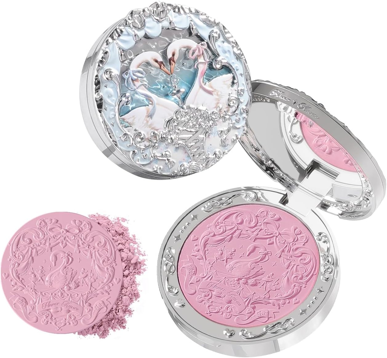 Flower Knows Swan Ballet Embossed Blush,Soft Pink Matte Powder Blush for Cheeks,Buildable & Blendable Face Makeup,Soft Long-Lasting Cute Make Up for Women & Girls,0.17 Oz (03 Silky Ribbon, 5g)