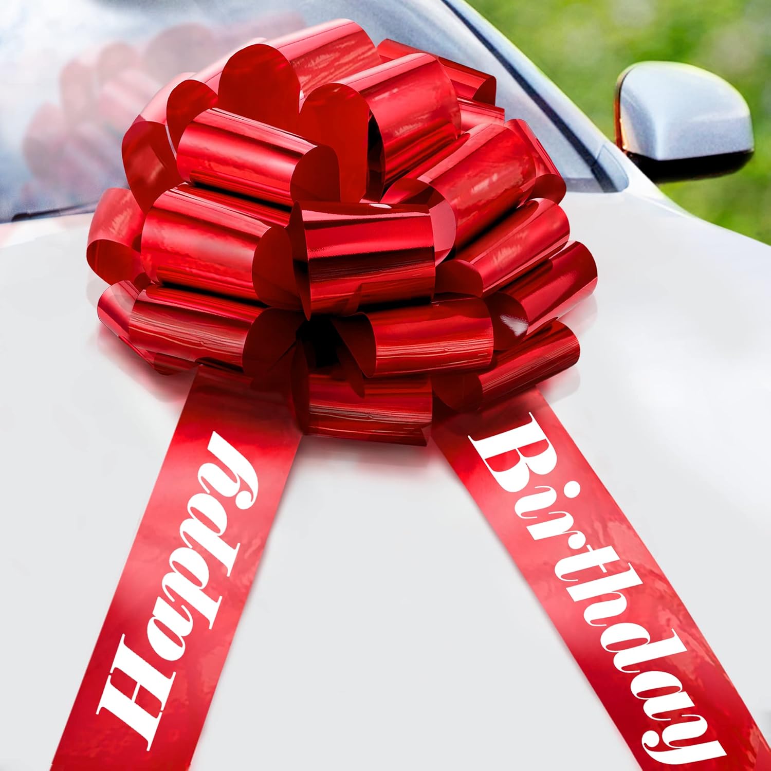 Zoe Deco - Happy Birthday Car Bow - Red, 18 Inch - Giant Car Bow Pre-Printed w/Happy Birthday - Large Gift Wrapping for Huge Present