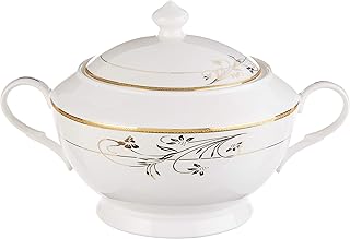 Lorenzo Import La Luna Collection Bone China Souptureen with Lid, Rosalia Pattern by Lorren Home Trends, Gold