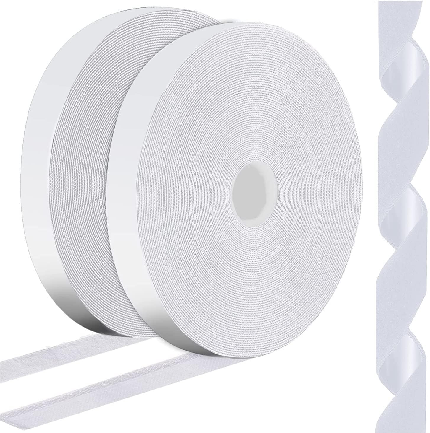 1 Inch x 82 Feet White Hook Loop Strips with Adhesive Heavy Duty, Multi-Purpose Double Sided Hook Loop Rolls, Picture Hanging Strips, Bulk Sticky Straps Wall Hanging Tape