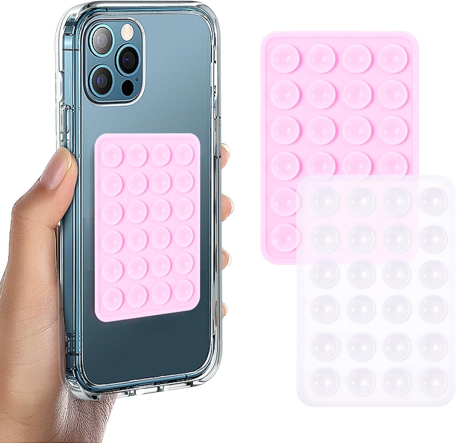 Suction Phone Case Mount, 2Pcs Silicone Phone Suction Grip Compatible with iPhone and Android Cases, Anti-Slip Hands-Free Mobile Accessory Holder, Sticky Phone Grip for Tiktok Videos and Selfies
